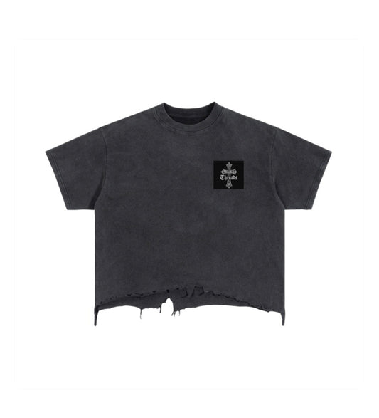 Vintage wash boxy distressed Hem T-shirt